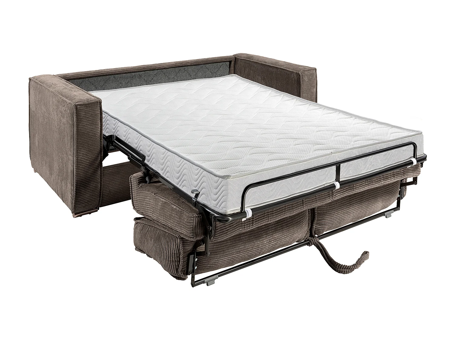 Express-vierzitsslaapbank van bruin ribfluweel - Bed met brede latten 160 cm - Matras 14 cm LORETO