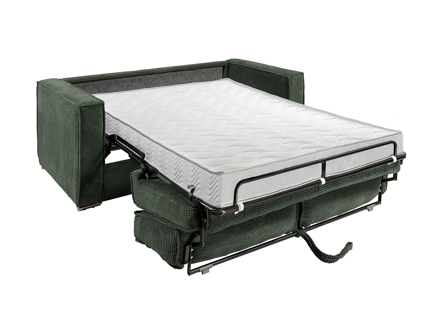 Divano letto 4 posti a ribalta Letto doghe larghe 160cm Materasso 14cm in Velluto coste Verde abete - LORETO