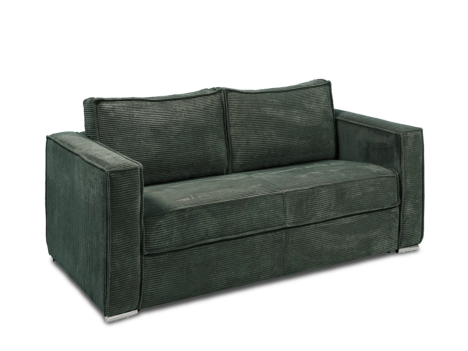 Canapé 4 places convertible express en velours côtelé vert sapin - Couchage à lattes larges 160 cm - Matelas 14 cm LORETO