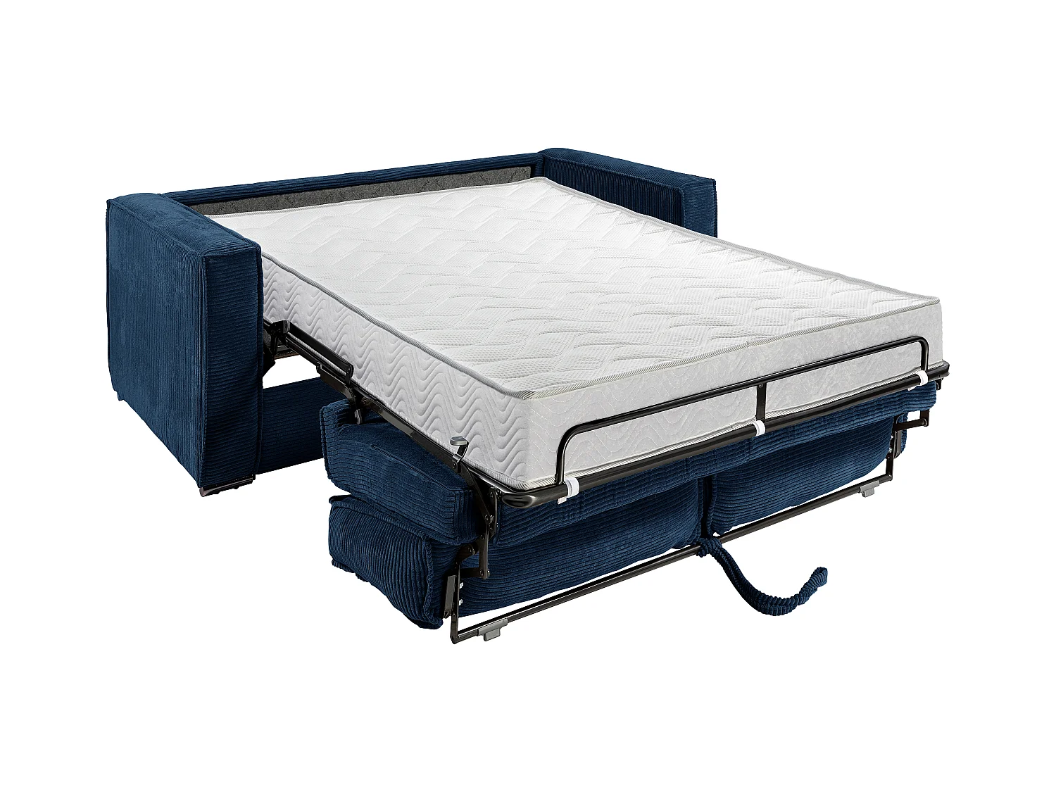 Canapé 4 places convertible express en velours côtelé bleu nuit - Couchage à lattes larges 160 cm - Matelas 18 cm LORETO