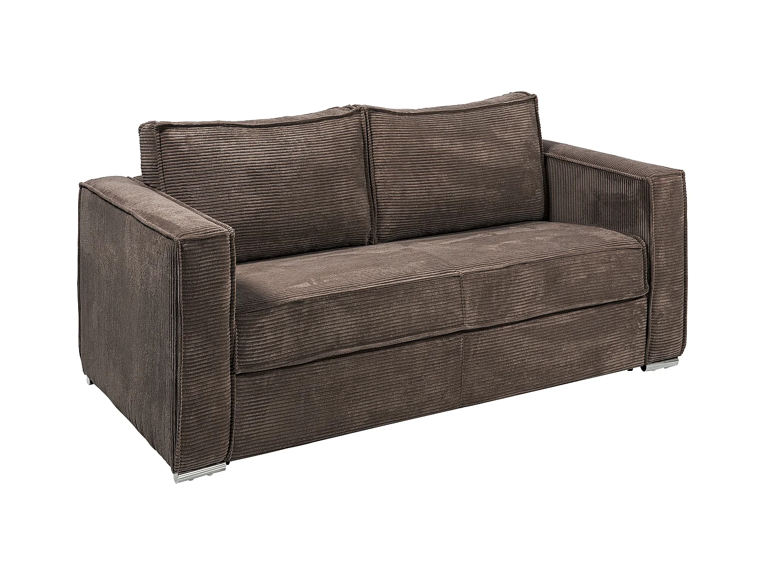 Express-vierzitsslaapbank van bruin ribfluweel - Bed met brede latten 160 cm - Matras 18 cm LORETO