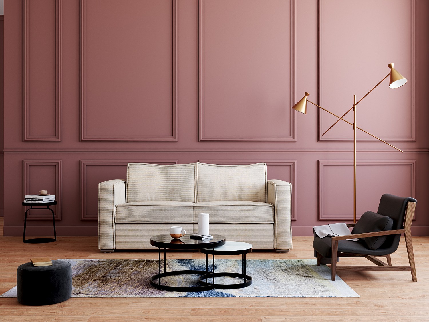 Schlafsofa mit Matratze 3-Sitzer - Cord - Beige - Liegefläche mit Lattenros günstig online kaufen