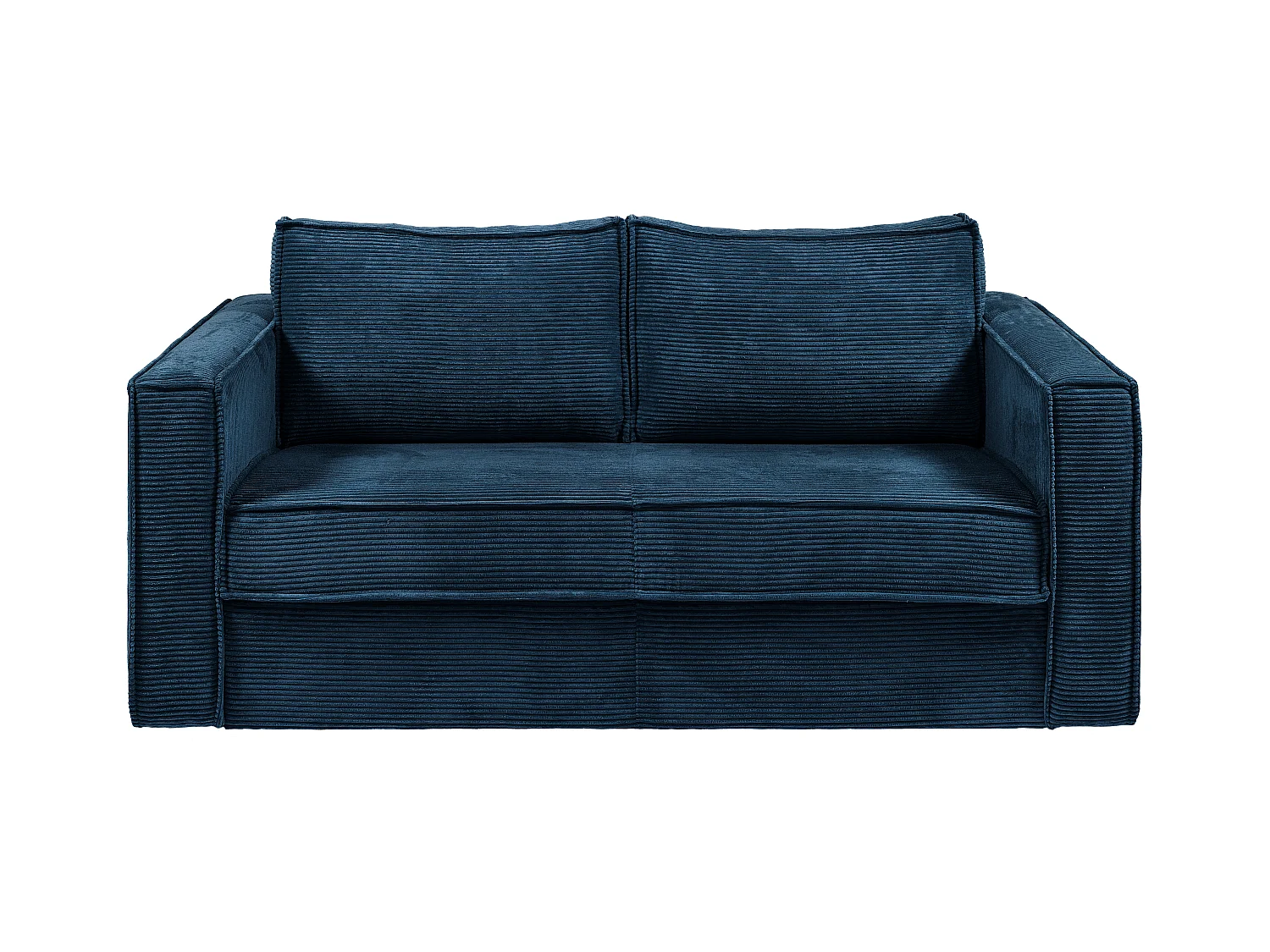 Express-driezitsslaapbank van blauw ribfluweel - Bed met brede latten 140 cm - Matras met vormgeheugen 22 cm LORETO