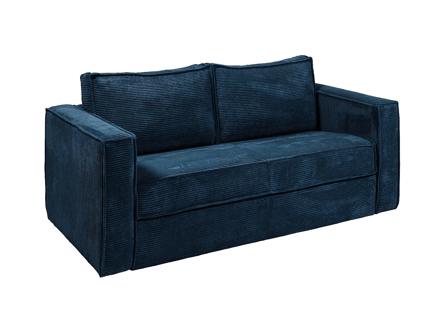 Express-driezitsslaapbank van blauw ribfluweel - Bed met brede latten 140 cm - Matras met vormgeheugen 22 cm LORETO