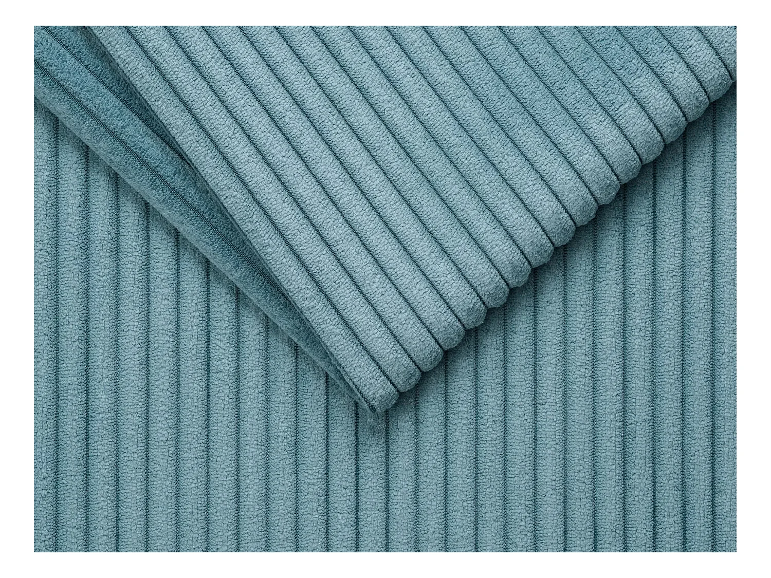 Canapé 3 places convertible express en velours côtelé bleu turquoise - Couchage à lattes larges 140 cm - Matelas 22 cm avec mémoire de forme LORETO