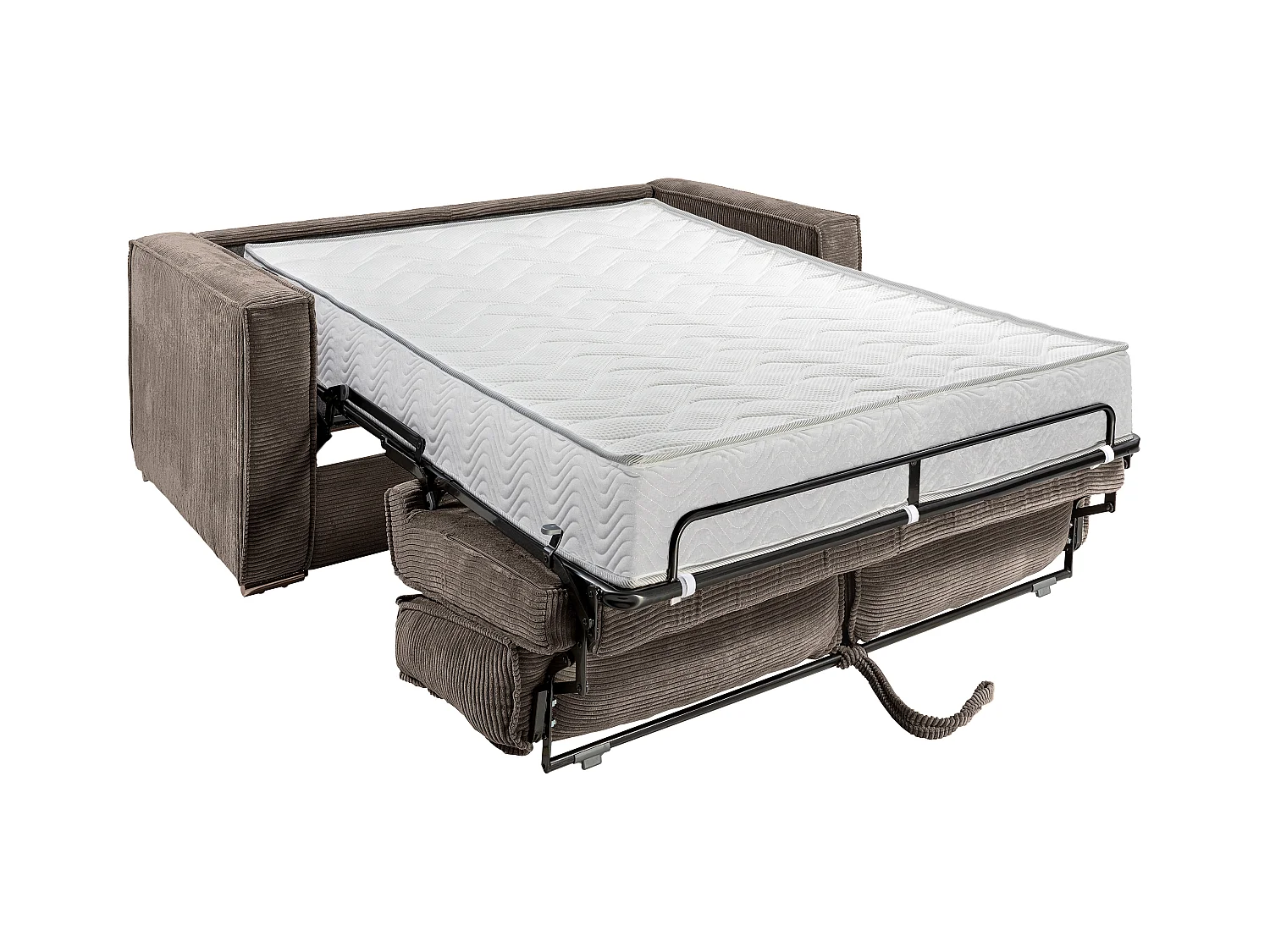Canapé 3 places convertible express en velours côtelé marron - Couchage à lattes larges 140 cm - Matelas 22 cm avec mémoire de forme LORETO