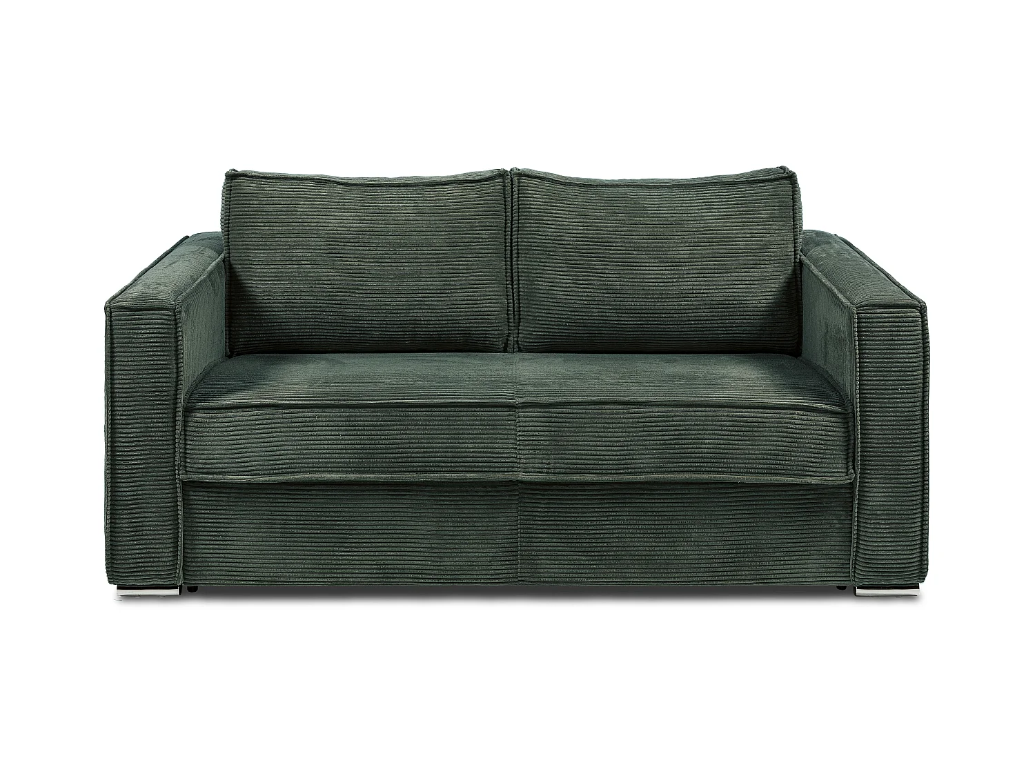 Canapé 3 places convertible express en velours côtelé vert sapin - Couchage à lattes larges 140 cm - Matelas 22 cm avec mémoire de forme LORETO