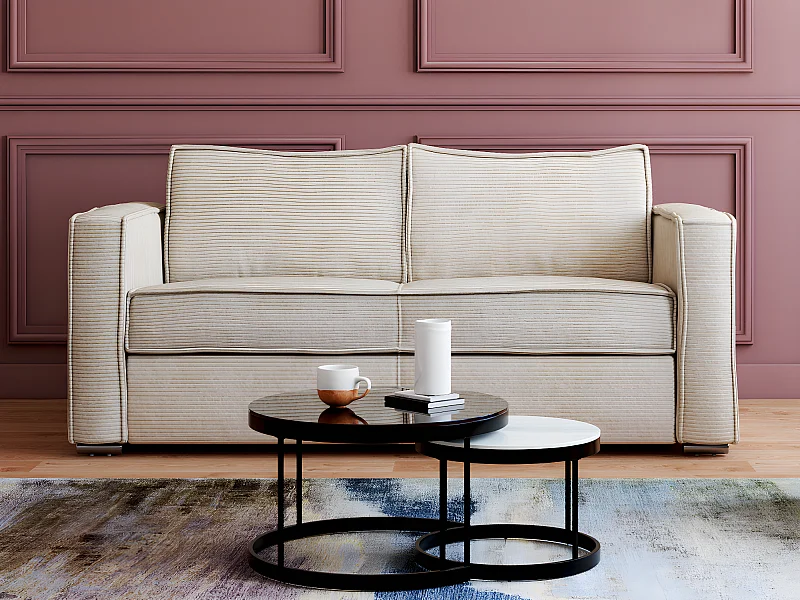 Divano letto 4 posti a ribalta Letto con doghe larghe 160 cm Materasso 22 cm memory foam in Velluto coste Beige - LORETO