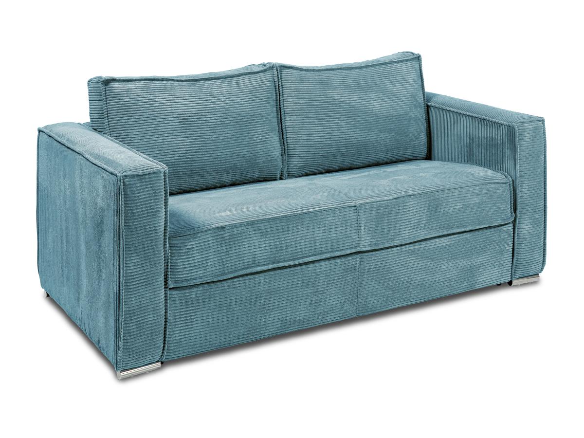 Schlafsofa mit Matratze 4-Sitzer - Cord - Türkisblau - Liegefläche mit Latt günstig online kaufen