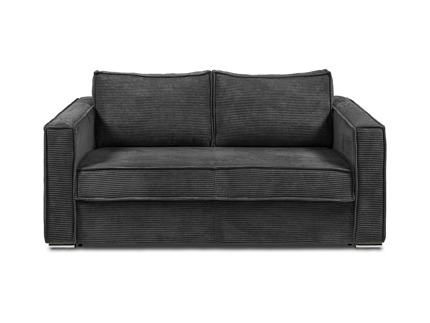 Express-driezitsslaapbank van antracietgrijs ribfluweel - Bed 140 cm - Matras 18 cm LORETO