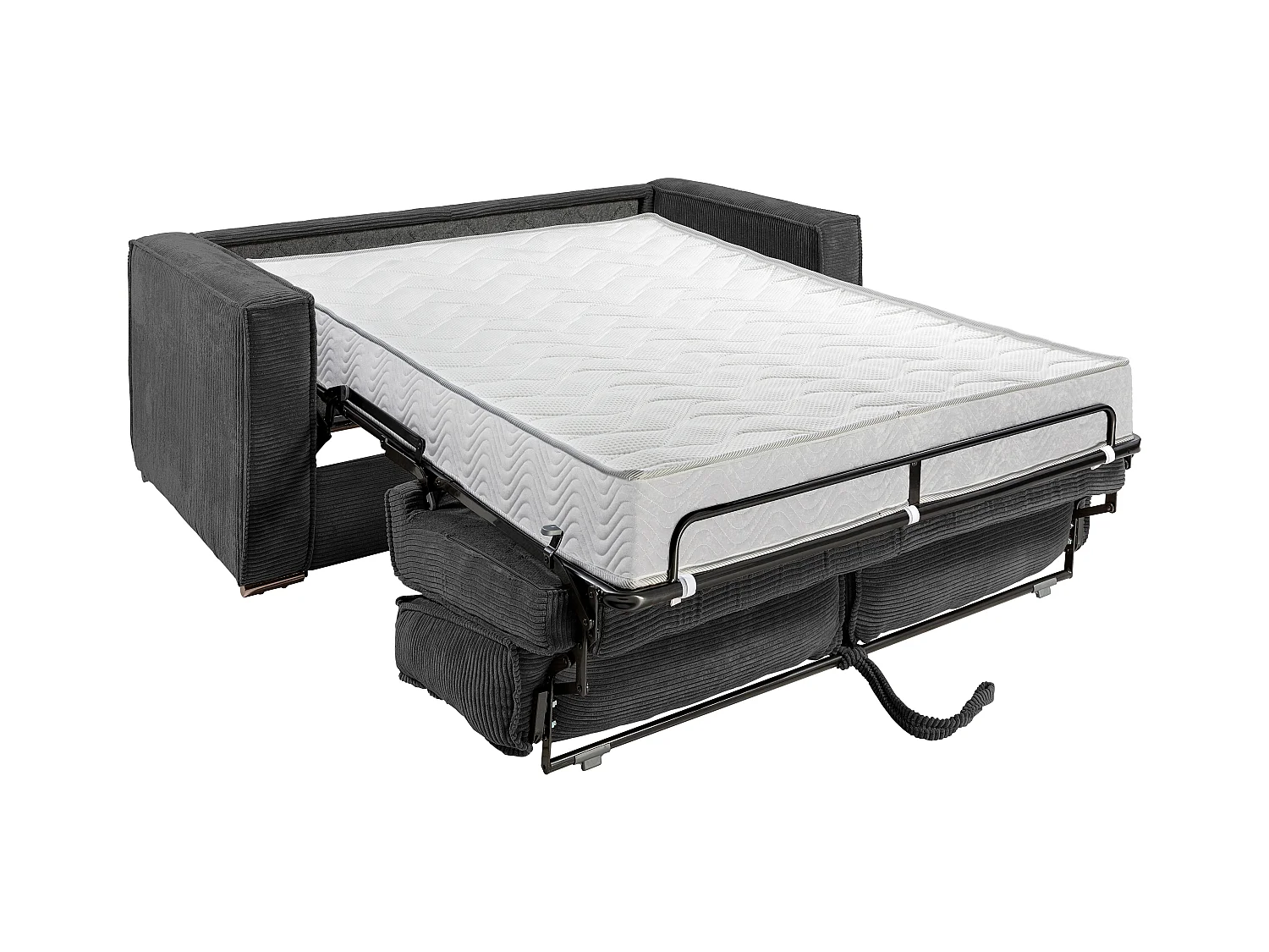Express-driezitsslaapbank van antracietgrijs ribfluweel - Bed 140 cm - Matras 18 cm LORETO