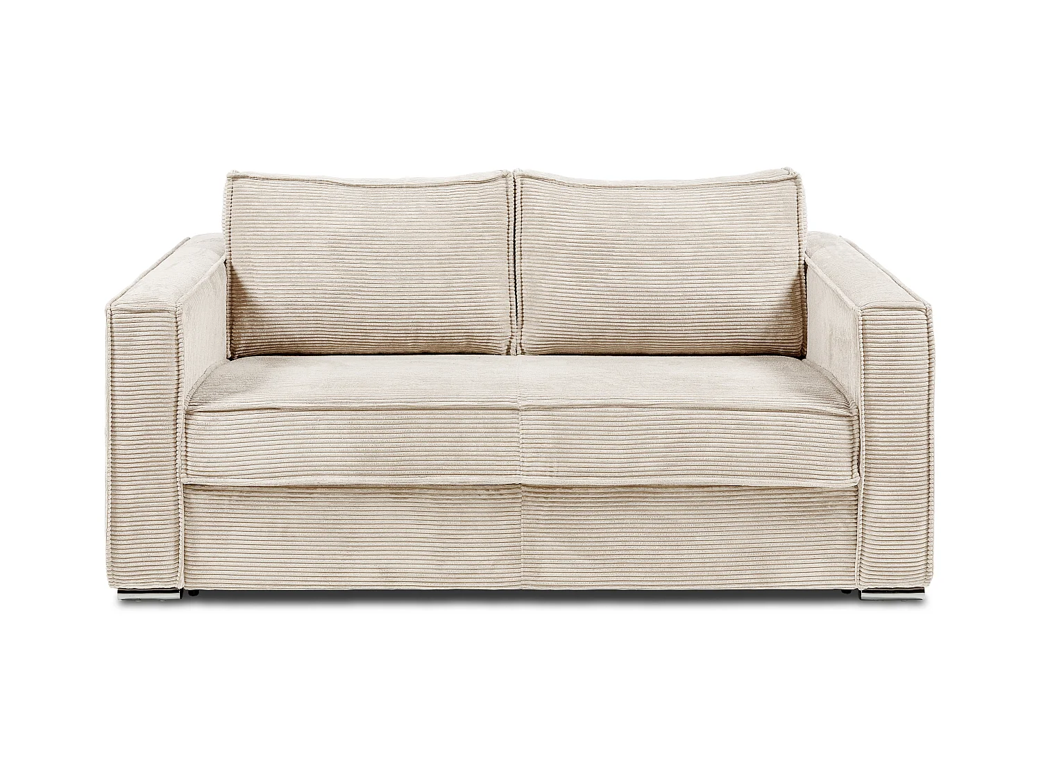 Express-driezitsslaapbank van beige ribfluweel - Bed 140 cm - Matras 18 cm LORETO