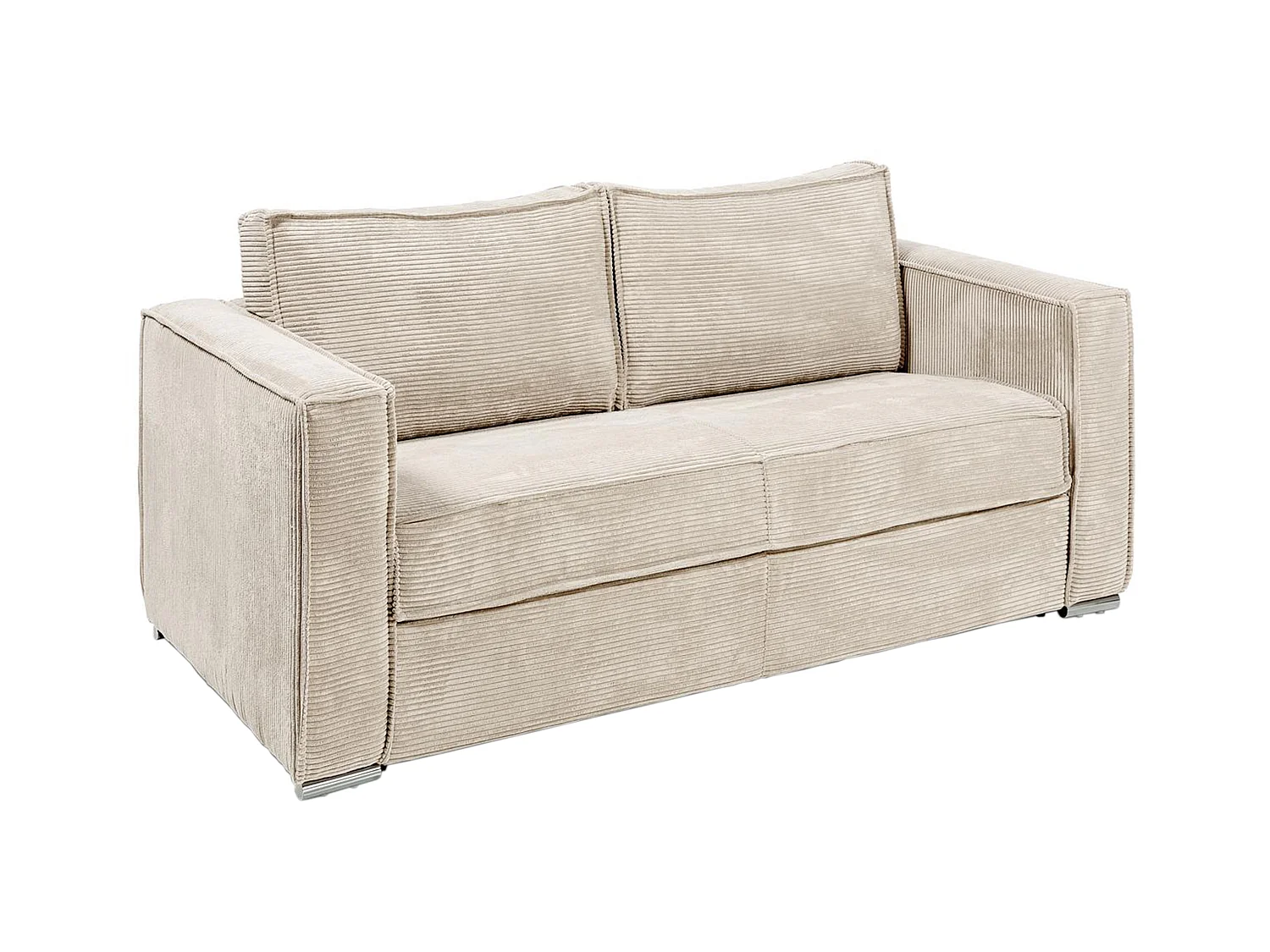Express-driezitsslaapbank van beige ribfluweel - Bed 140 cm - Matras 18 cm LORETO