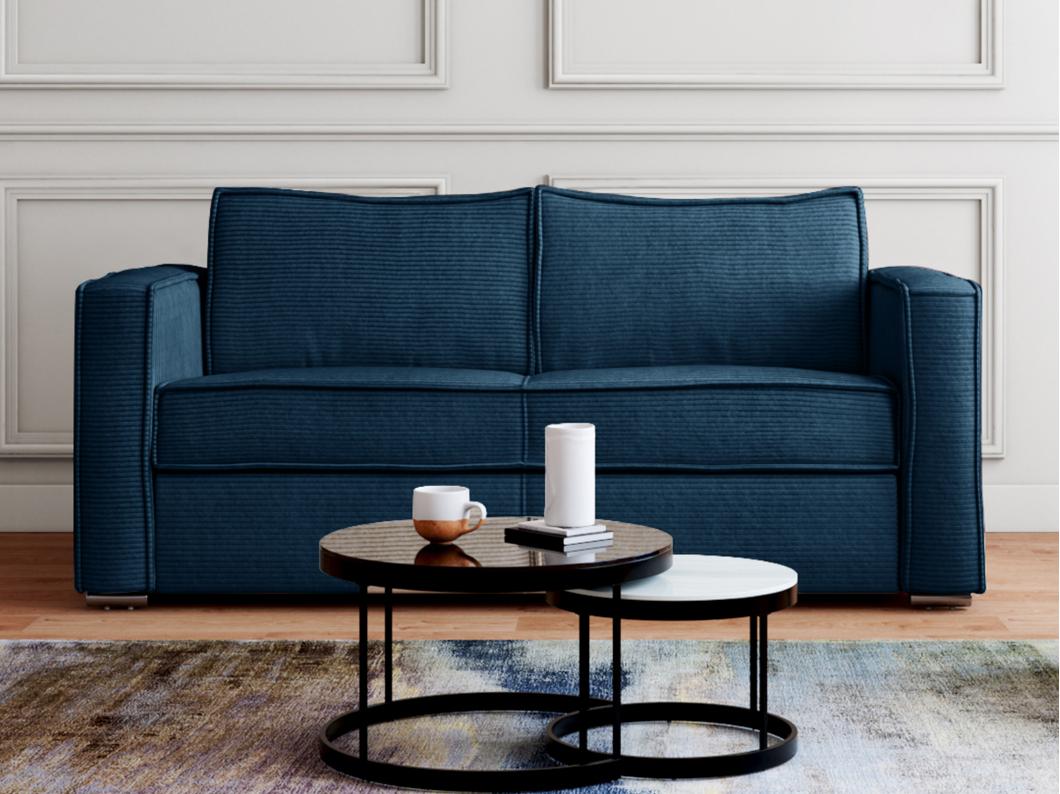 Schlafsofa mit Matratze 3-Sitzer - Cord - Blau - Liegefläche 140 cm - Matratze 18 cm - LORETO