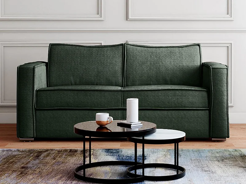 Schlafsofa mit Matratze 3-Sitzer - Cord - Tannengrün - Liegefläche 140 cm - Matratze 18 cm - LORETO