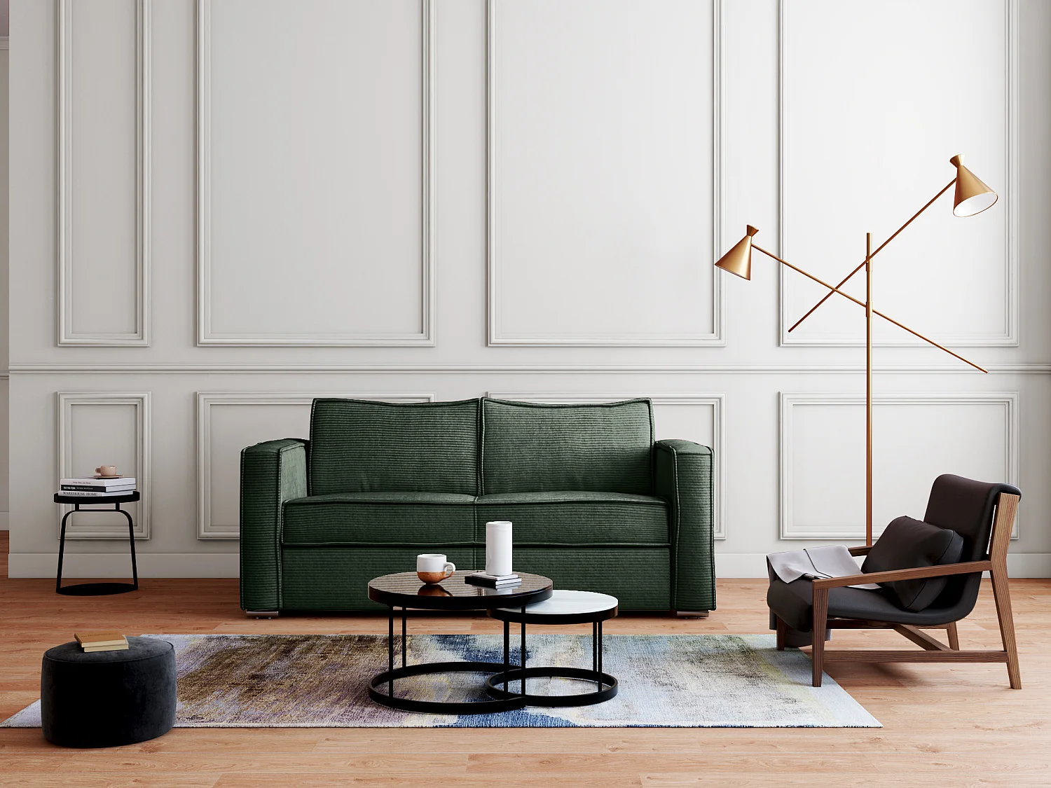 3-personers sovesofa i mørkegrønt fløjl 140 cm soveplads 18 cm madras LORETO