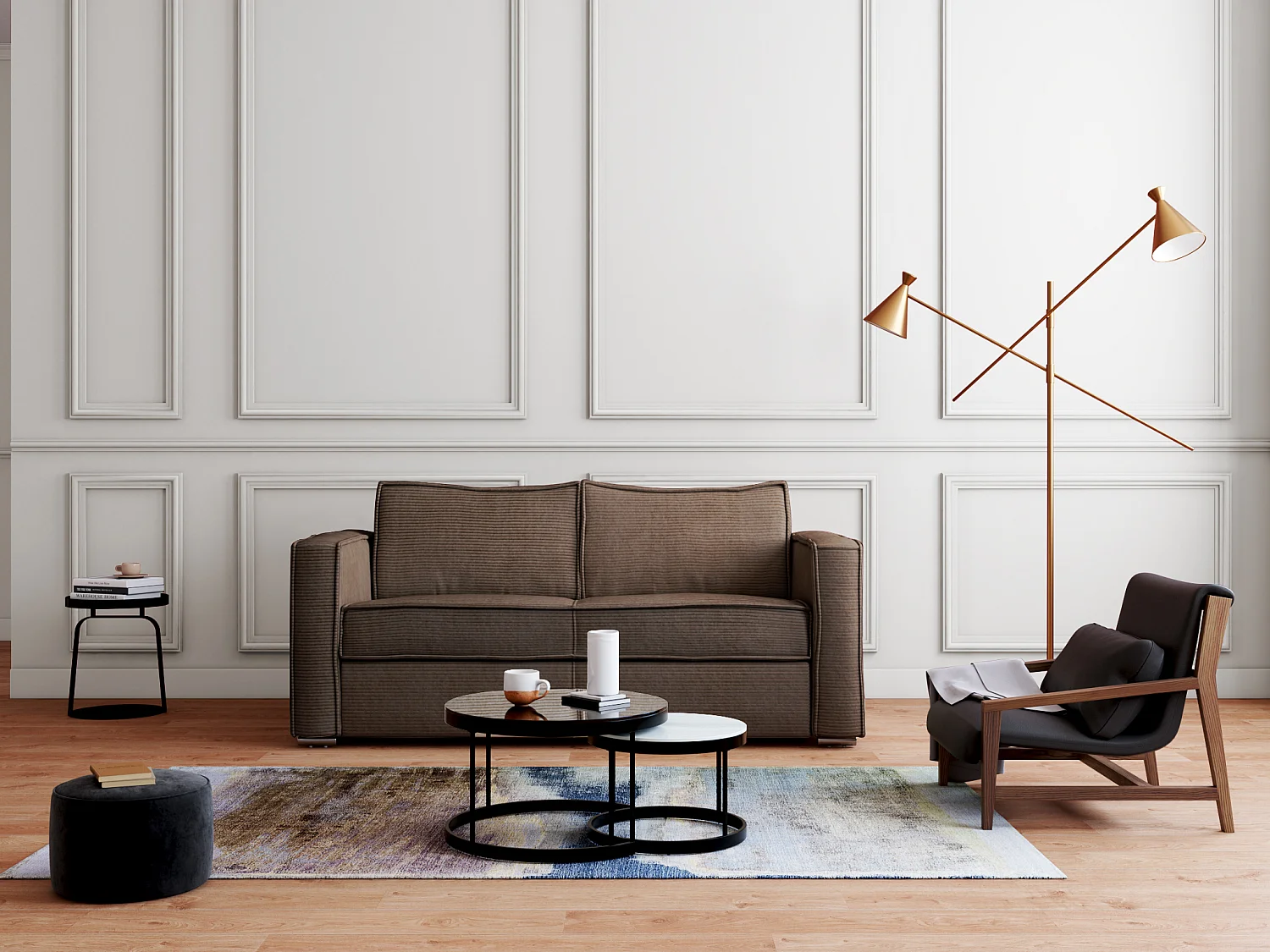 4-personers sovesofa med expresudtræk i brun fløjl - 160 cm soveplads - 18 cm madras LORETO