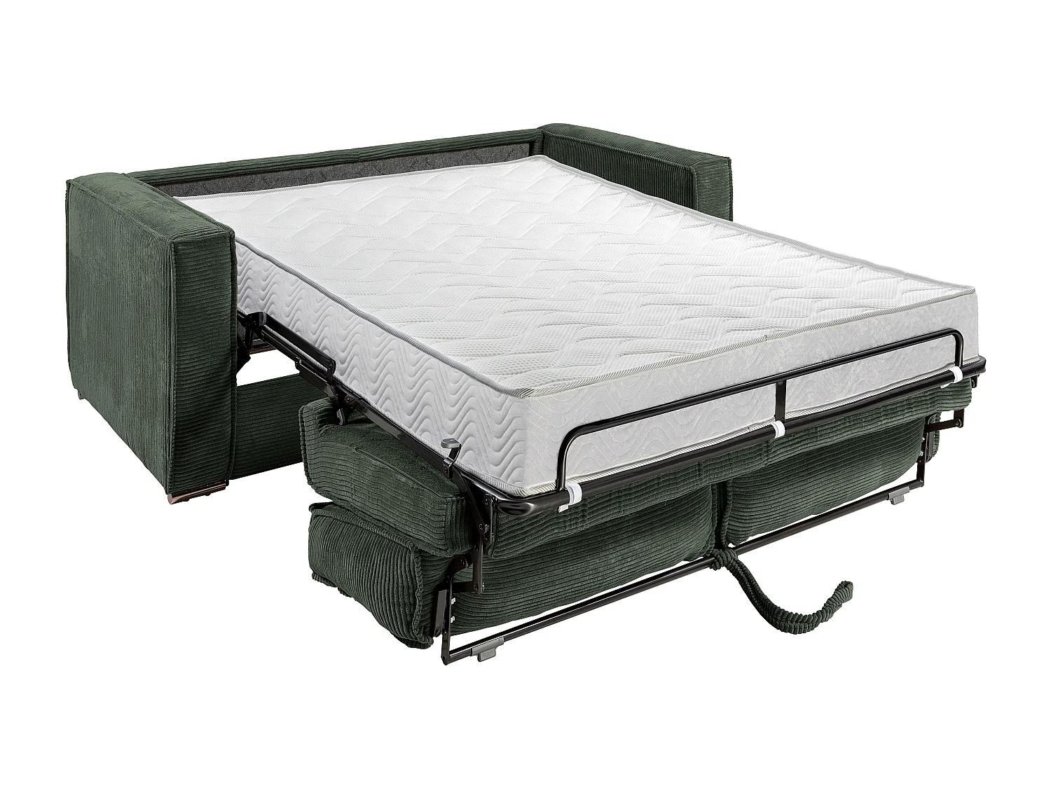 Express-vierzitsslaapbank van spargroen ribfluweel - Bed 160 cm - Matras 18 cm LORETO