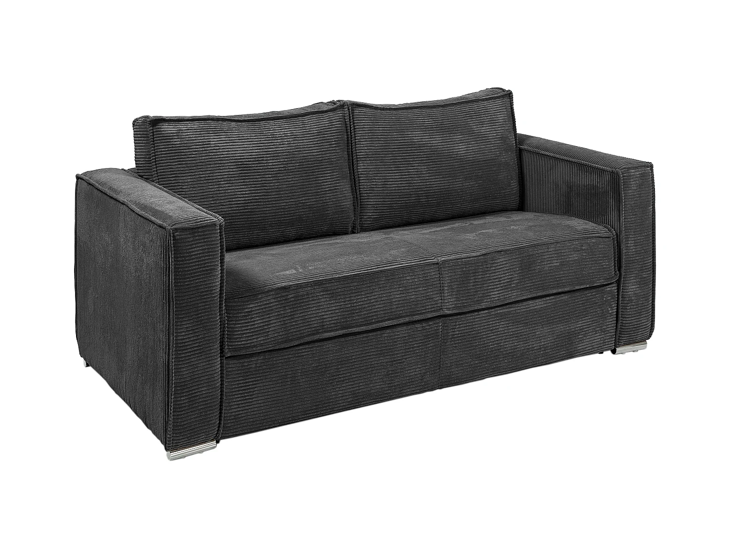 Canapé 3 places convertible express en velours côtelé gris anthracite - Couchage 140 cm - Matelas 22 cm avec mémoire de forme LORETO