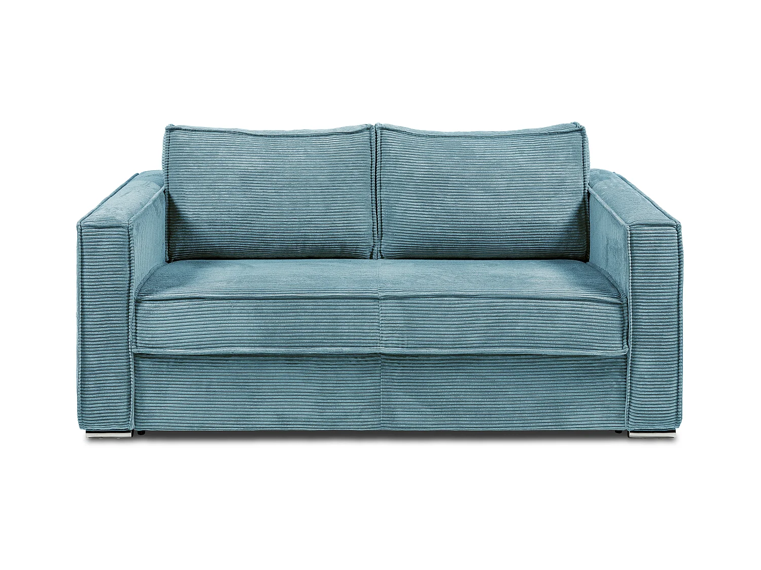Canapé 3 places convertible express en velours côtelé bleu turquoise - Couchage 140 cm - Matelas 22 cm avec mémoire de forme LORETO
