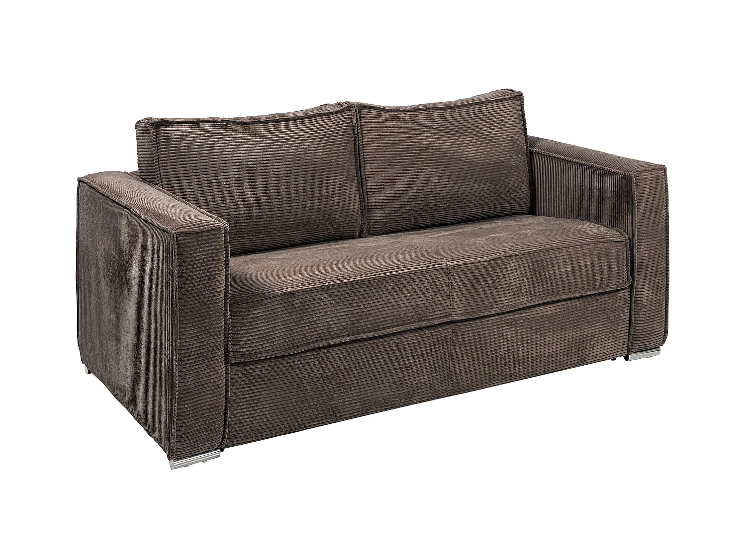Express-driezitsslaapbank van bruin ribfluweel - Bed 140 cm - Matras met vormgeheugen 22 cm LORETO