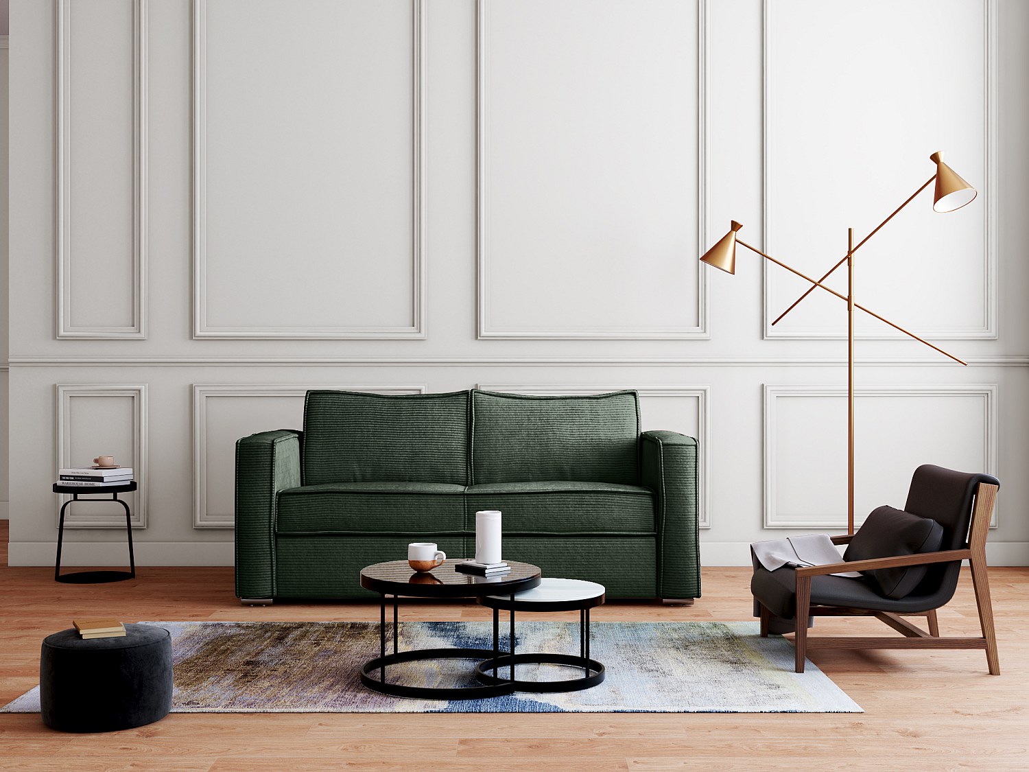 Schlafsofa mit Matratze 3-Sitzer - Cord - Tannengrün - Liegefläche 140 cm - günstig online kaufen