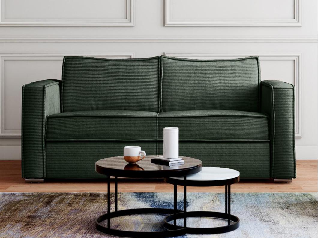Schlafsofa mit Matratze 3-Sitzer - Cord - Tannengrün - Liegefläche 140 cm - Matratze 22 cm - LORETO
