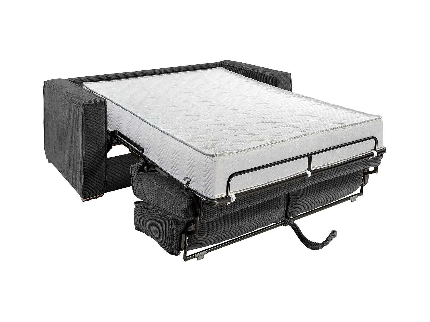 Canapé 4 places convertible express en velours côtelé gris anthracite - Couchage 160 cm - Matelas 22 cm avec mémoire de forme LORETO