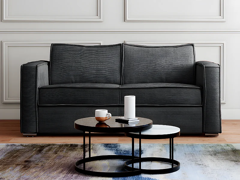 Schlafsofa mit Matratze 4-Sitzer - Cord - Anthrazitgrau - Liegefläche 160 cm - Matratze 22 cm mit Memory Schaum - LORETO