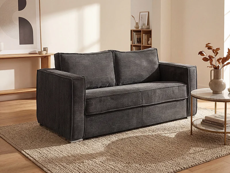 Schlafsofa mit Matratze 4-Sitzer - Cord - Anthrazitgrau - Liegefläche 160 cm - Matratze 22 cm mit Memory Schaum - LORETO