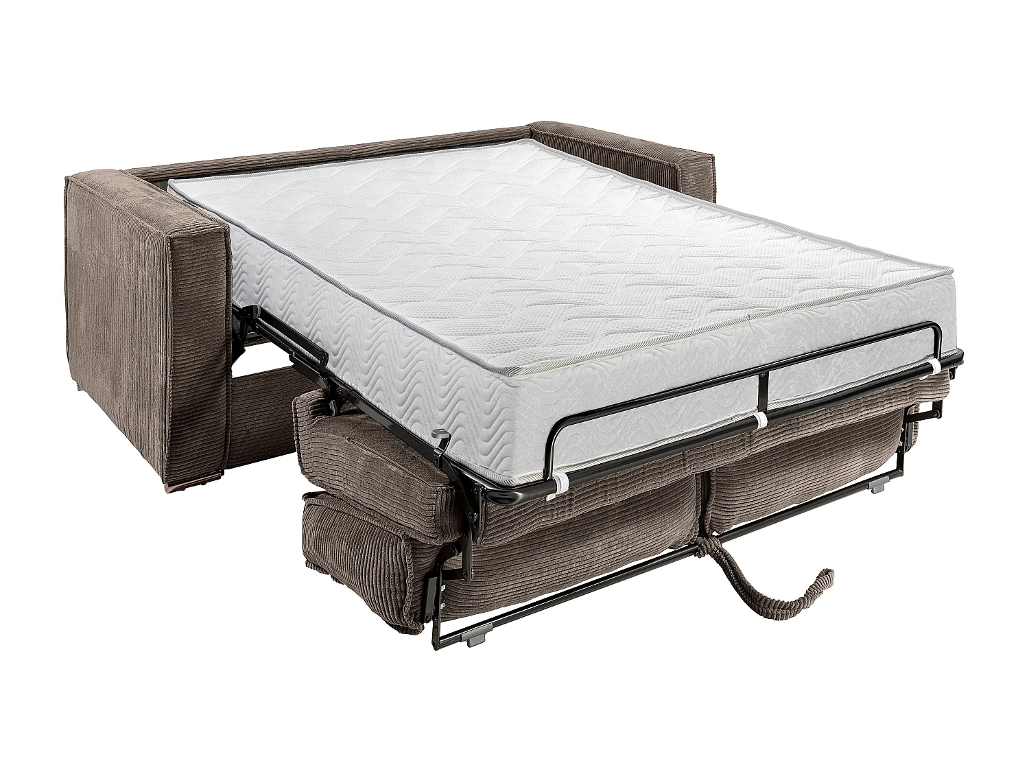 Canapé 4 places convertible express en velours côtelé marron - Couchage 160 cm - Matelas 22 cm avec mémoire de forme LORETO