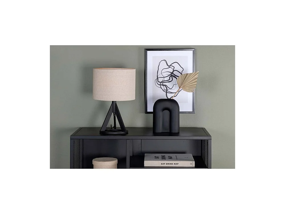 Tischlampe aus Gummibaum und Leinen Kona