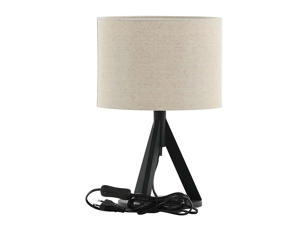 Tischlampe aus Gummibaum und Leinen Kona