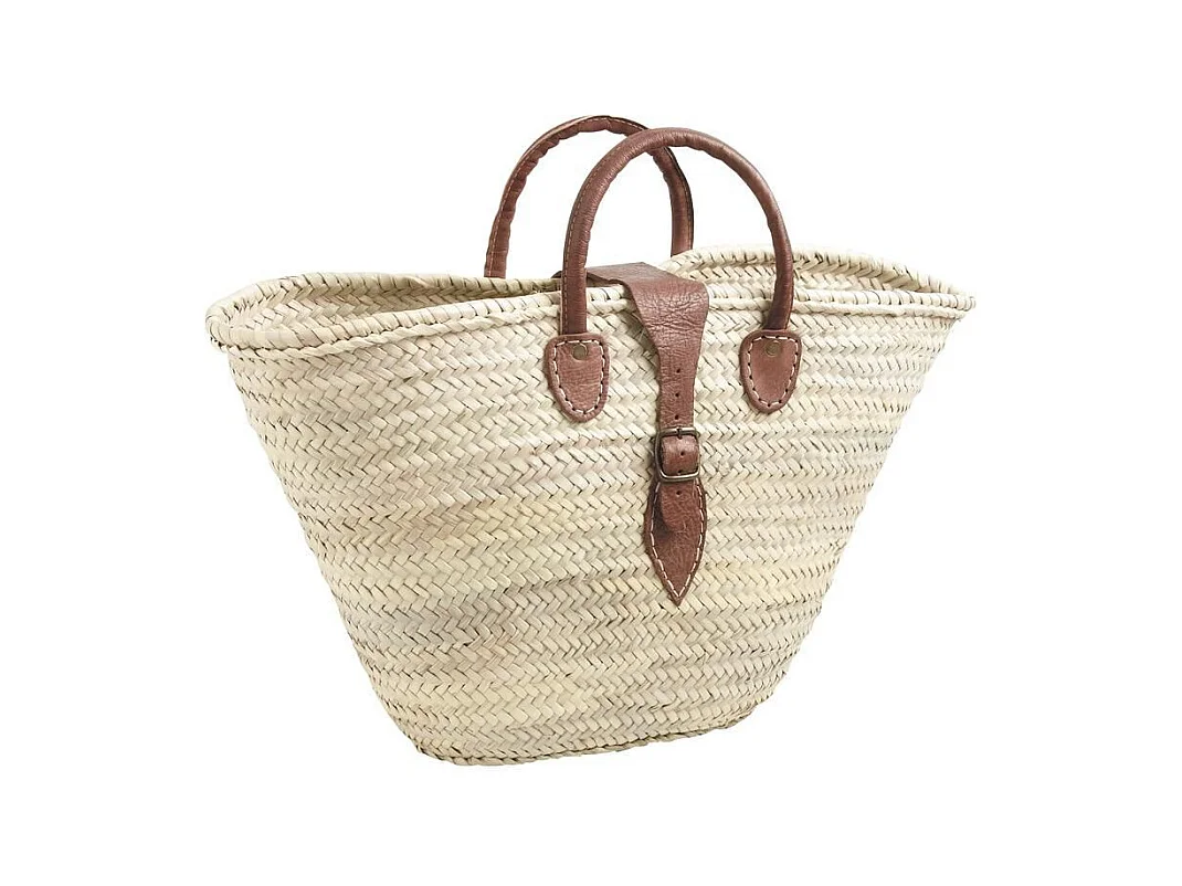 Panier couffin avec poignées et fermeture cuir