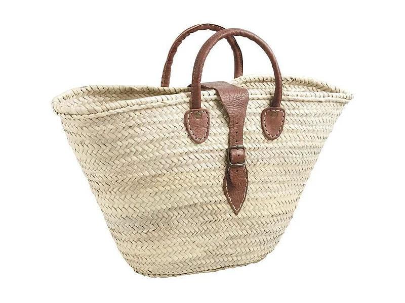 Panier couffin avec poignées et fermeture cuir