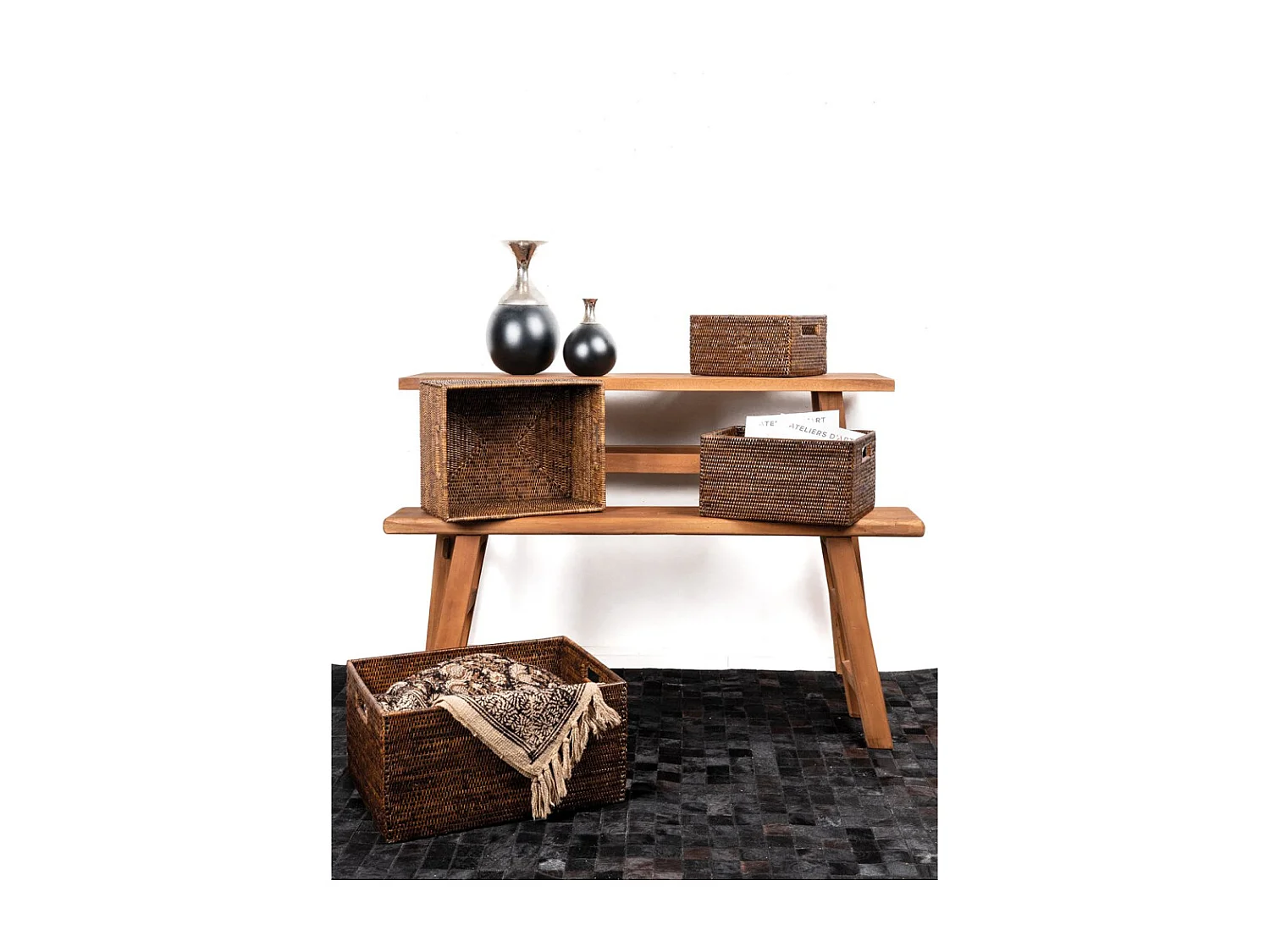 Panier de rangement en rotin antique Longueur 28cm