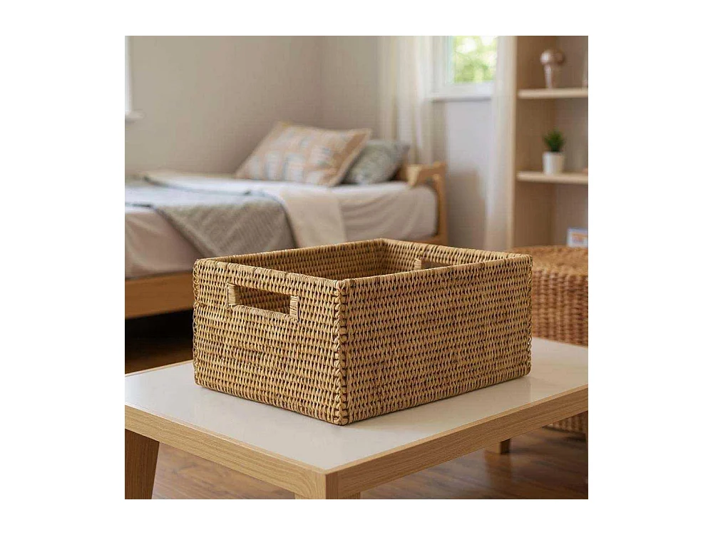 Panier de rangement en rotin naturel 48 x 36 x 25 cm