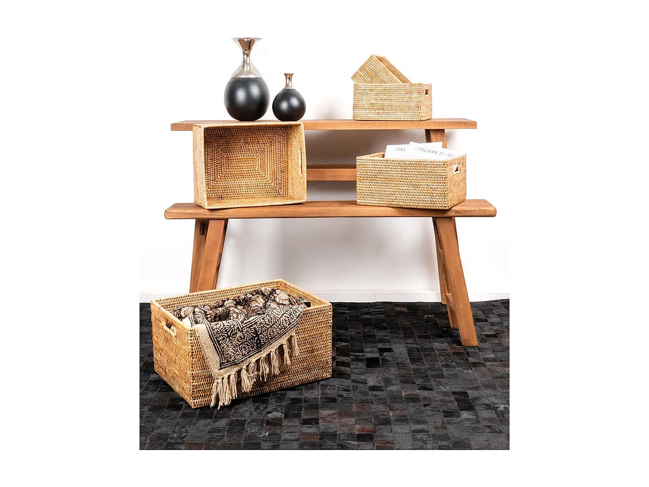 Panier de rangement en rotin naturel 48 x 36 x 25 cm