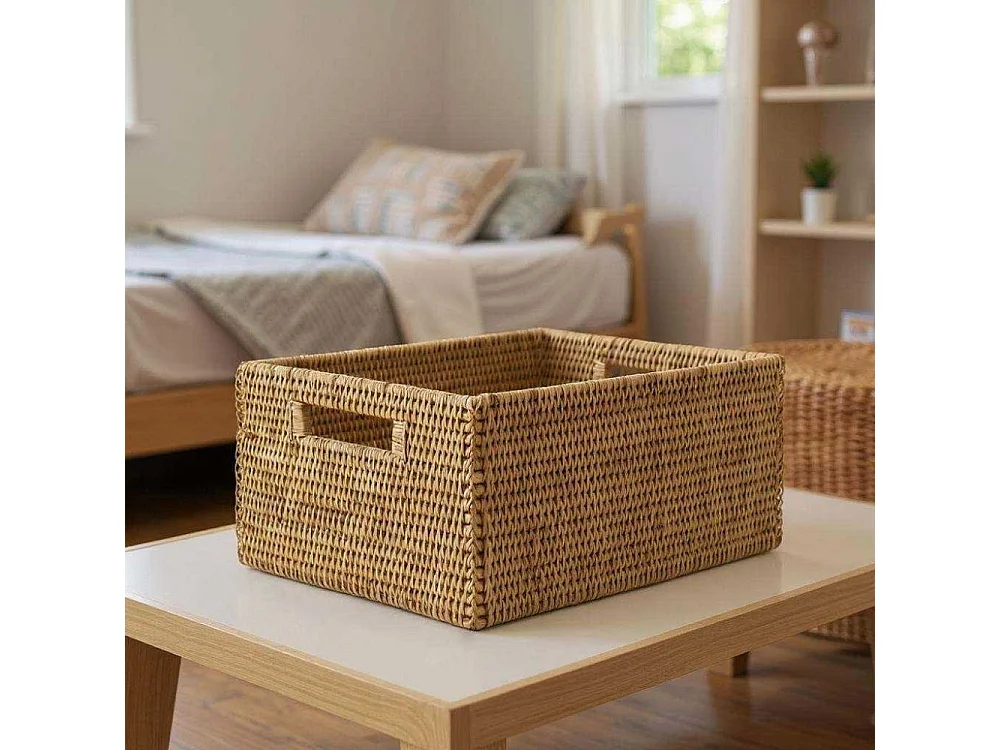 Panier de rangement en rotin naturel 48 x 36 x 25 cm