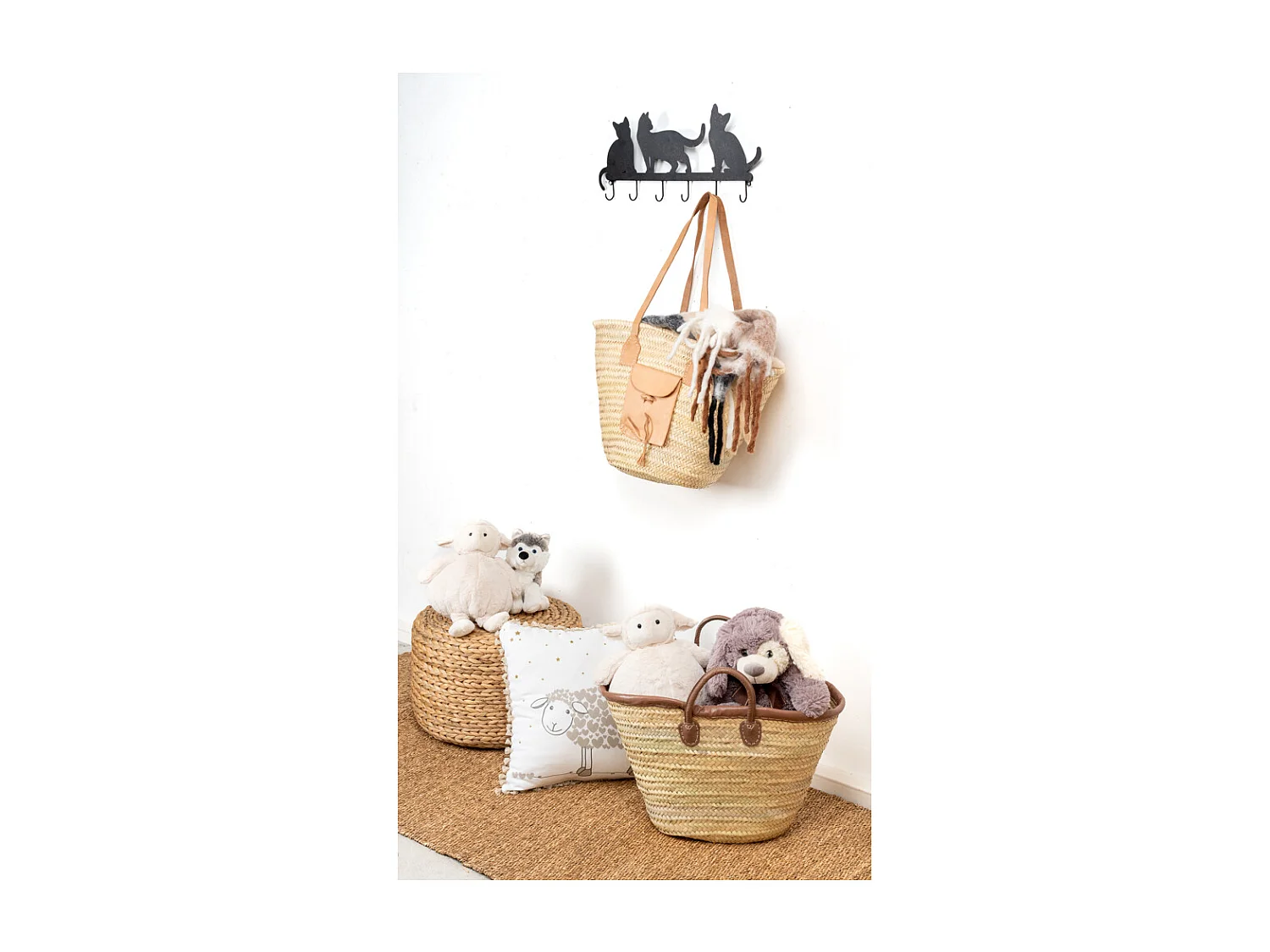 Panier de marché palmier et cuir