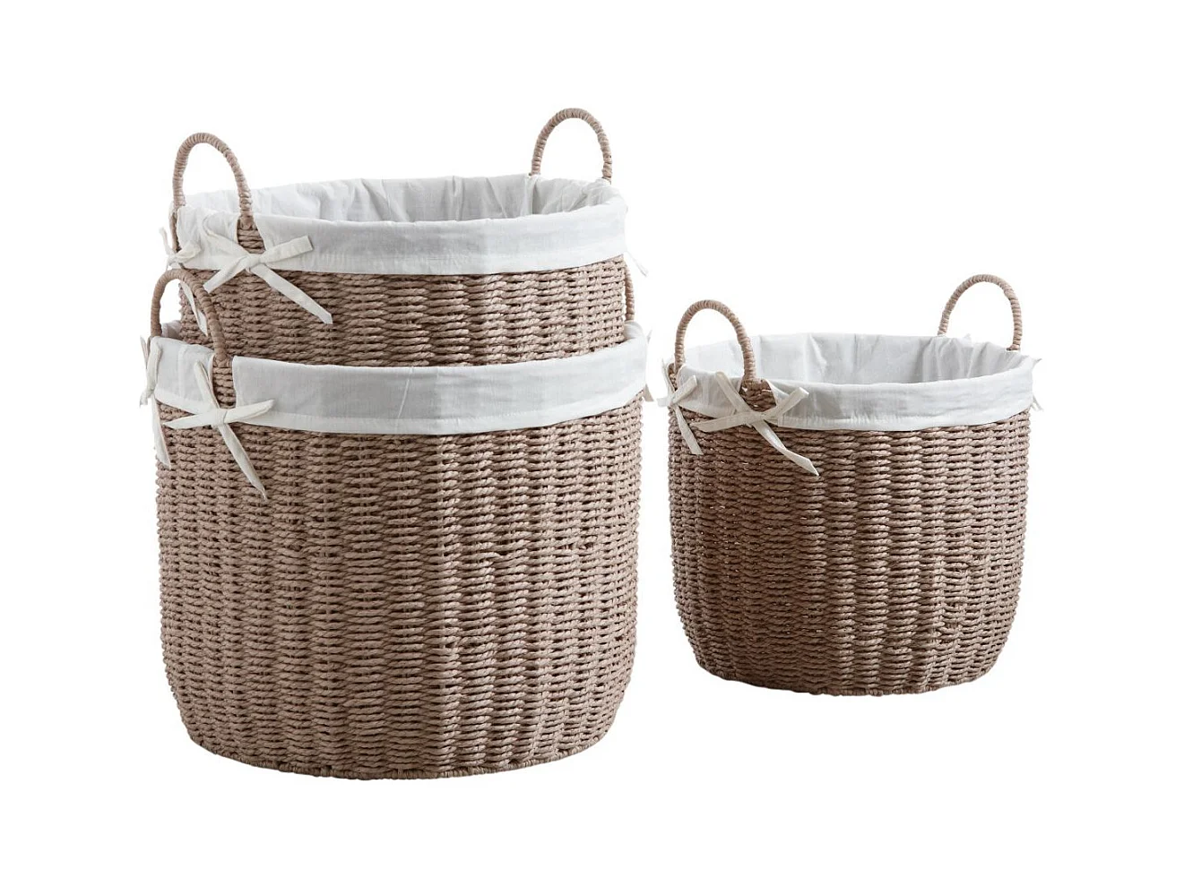 Corbeilles rondes en papier cordé taupe (Lot de 3)