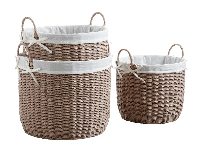Corbeilles rondes en papier cordé taupe (Lot de 3)