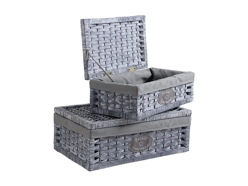 Coffrets en papier corde et bois (Lot de 2)