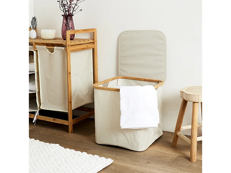 Panier De Rangement Carre Cerclage Bambou Beige, Marron