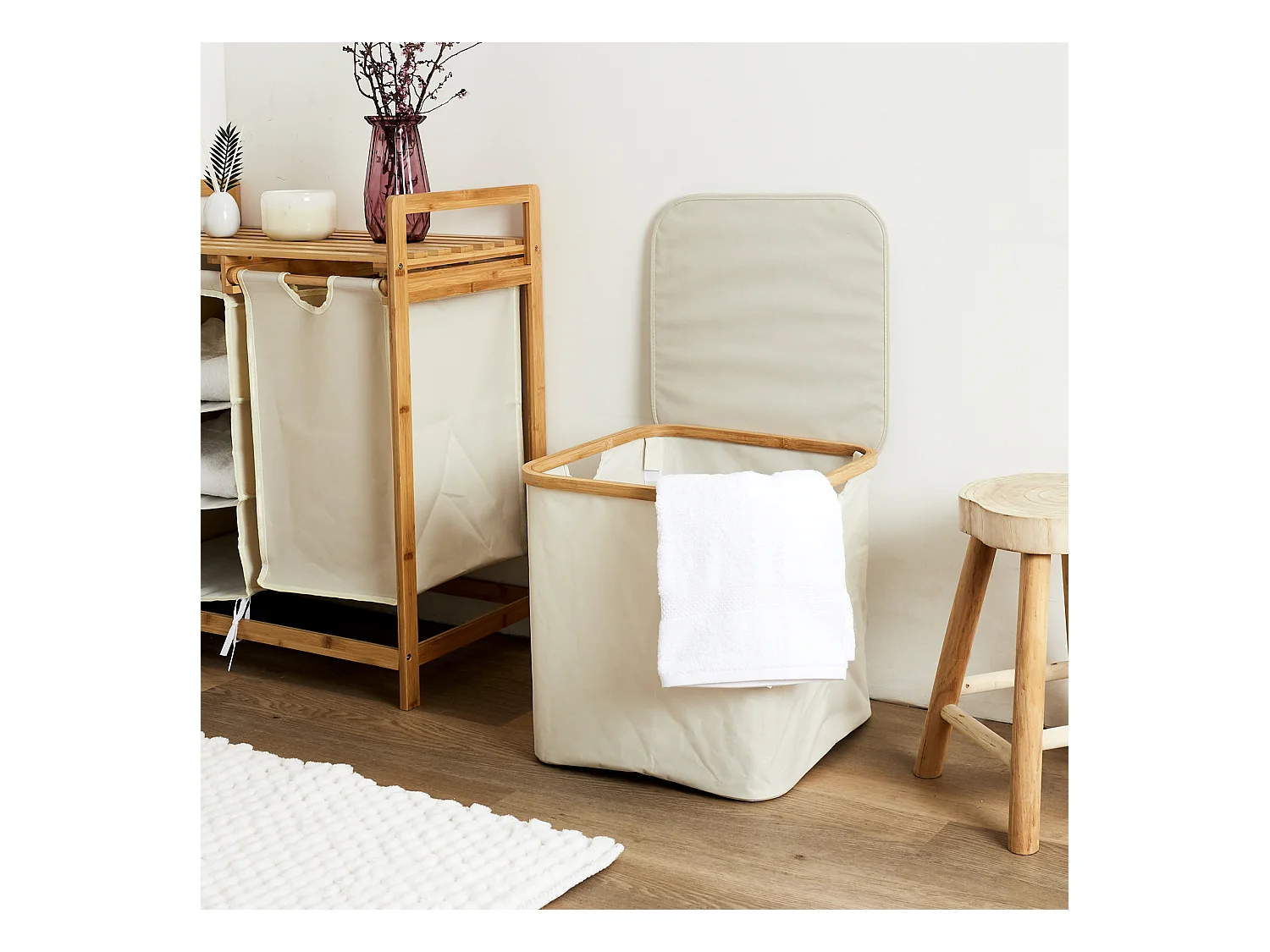 Panier De Rangement Carre Cerclage Bambou Beige, Marron