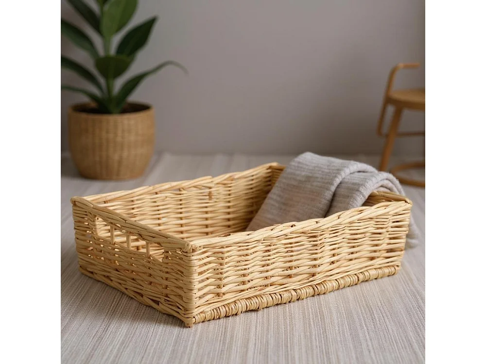 Manne en osier naturel avec passe-main Panier 40 x 28 cm