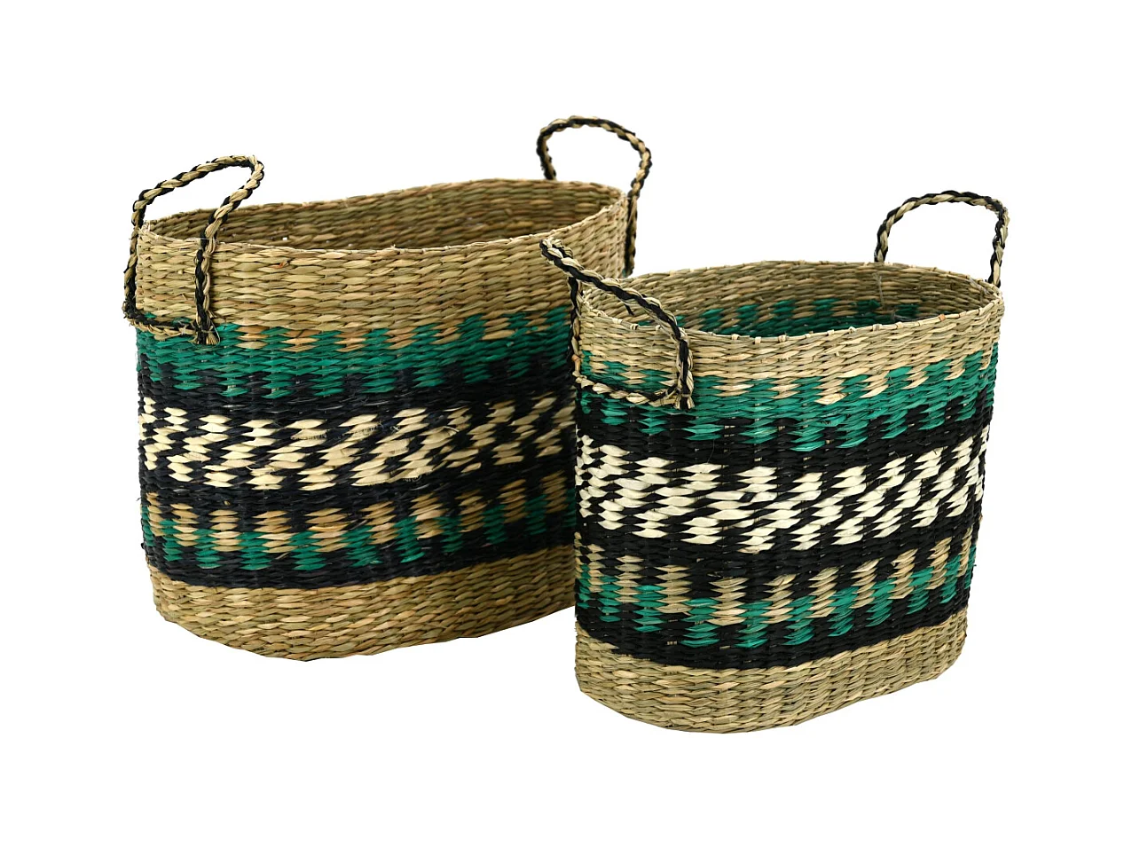 Paniers en jonc naturel et teinté (Lot de 2)