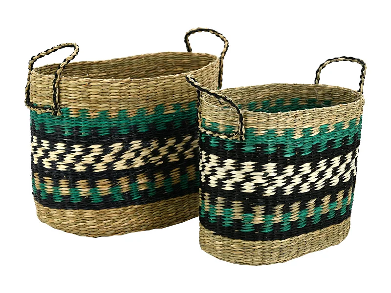 Paniers en jonc naturel et teinté (Lot de 2)