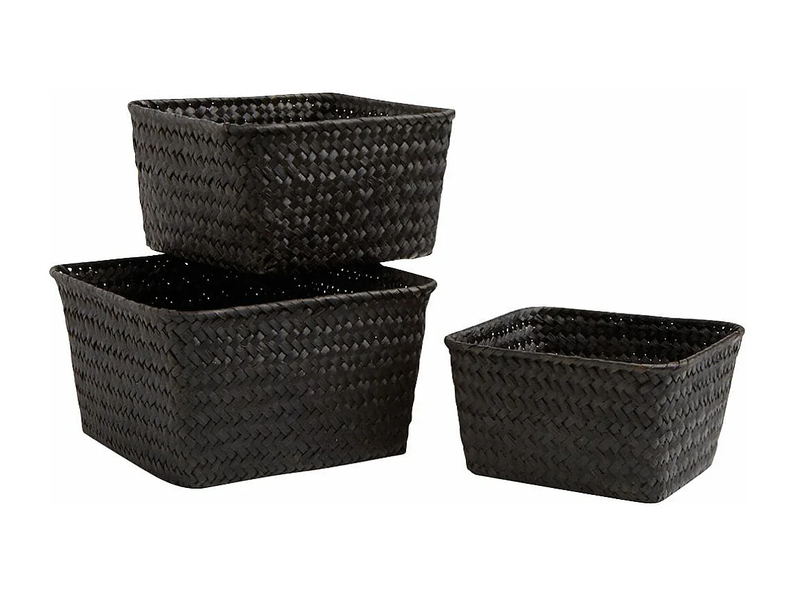 Corbeilles en palmier teinté noir (Lot de 3)