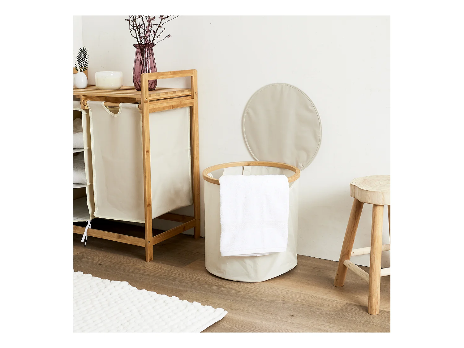 Panier De Rangement Rond Cerclage Bambou Beige